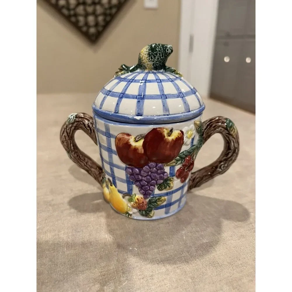 Fitz and Floyd Omnibus Vintage Fruit Arbor Teapot And Sugar Bowl 1994